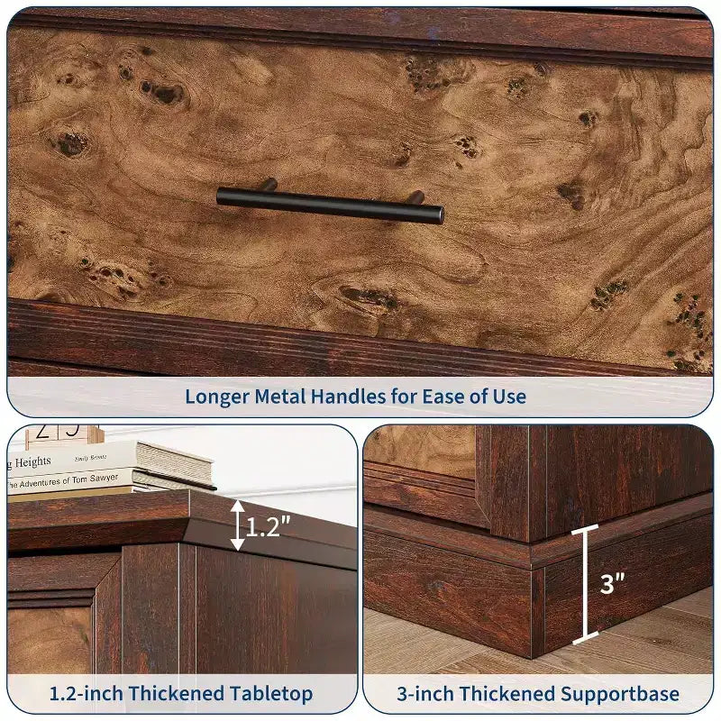 Cassettiera stile coloniale a 6 cassetti profondi – Legno ingegnerizzato, 119 cm L x 40 cm P x 85 cm H
