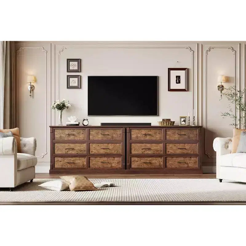 Cassettiera stile coloniale a 6 cassetti profondi – Legno ingegnerizzato, 119 cm L x 40 cm P x 85 cm H