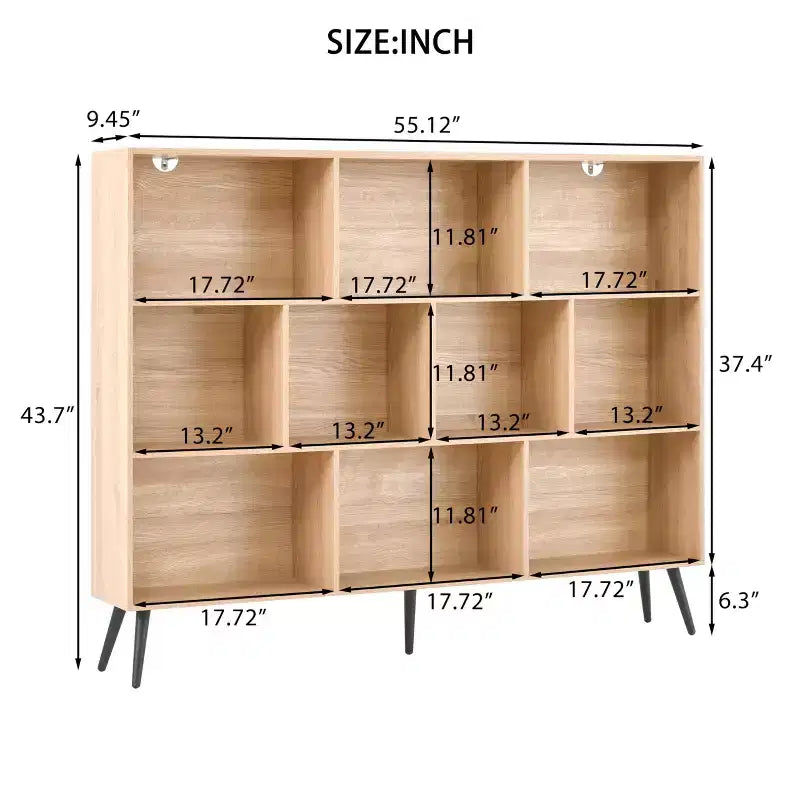 Libreria/Organizzatore a 3 Ripiani 10 Scomparti – Truciolare con Gambe in Ferro