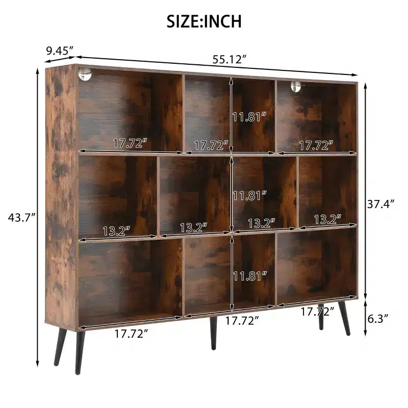Libreria/Organizzatore a 3 Ripiani 10 Scomparti – Truciolare con Gambe in Ferro