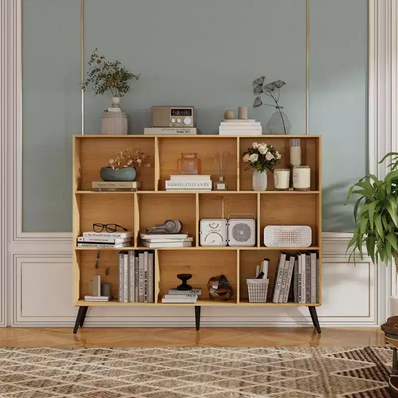 Libreria/Organizzatore a 3 Ripiani 10 Scomparti – Truciolare con Gambe in Ferro