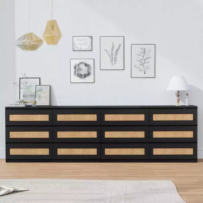 Comò a 6 cassetti sottile con frontali dei cassetti in rattan intrecciato a mano – Struttura in carta riciclata, 19.69"L x 52.36"P x 43.31"H