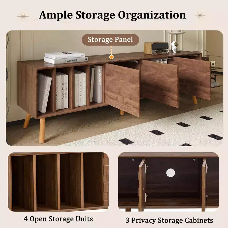 Mobile TV da 70" con gambe in legno massello e ante push-to-open – Struttura in MDF, 180 cm (L) x 40 cm (P) x 51 cm (H)