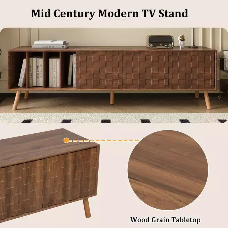 Mobile TV da 70" con gambe in legno massello e ante push-to-open – Struttura in MDF, 180 cm (L) x 40 cm (P) x 51 cm (H)