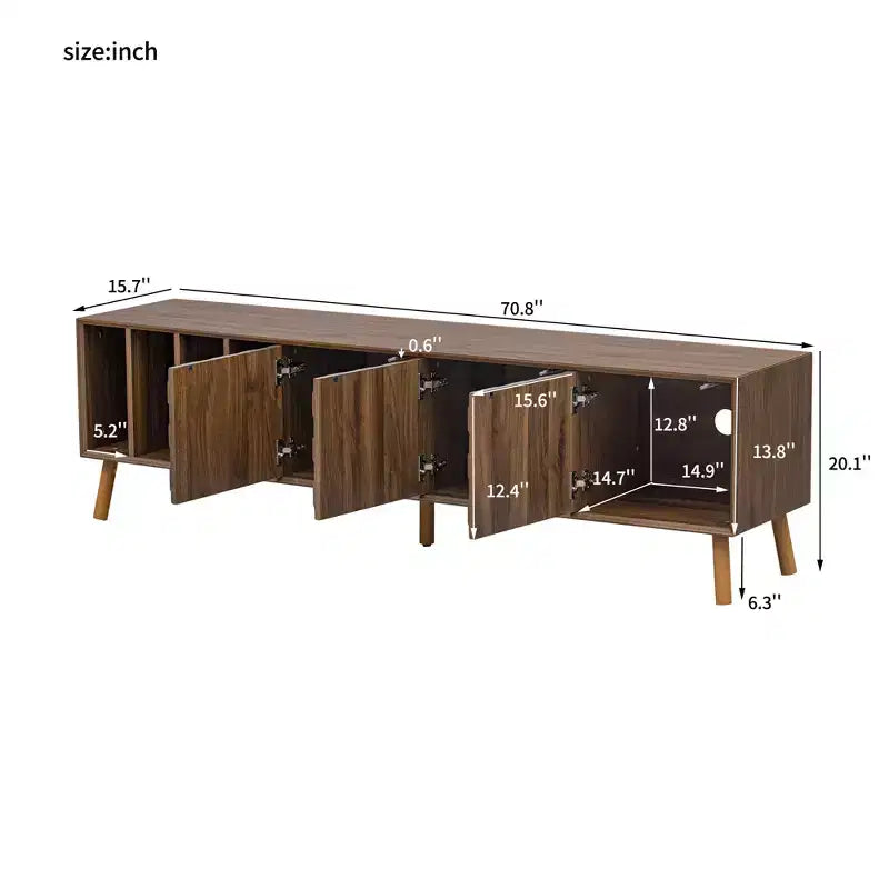 Mobile TV da 70" con gambe in legno massello e ante push-to-open – Struttura in MDF, 180 cm (L) x 40 cm (P) x 51 cm (H)
