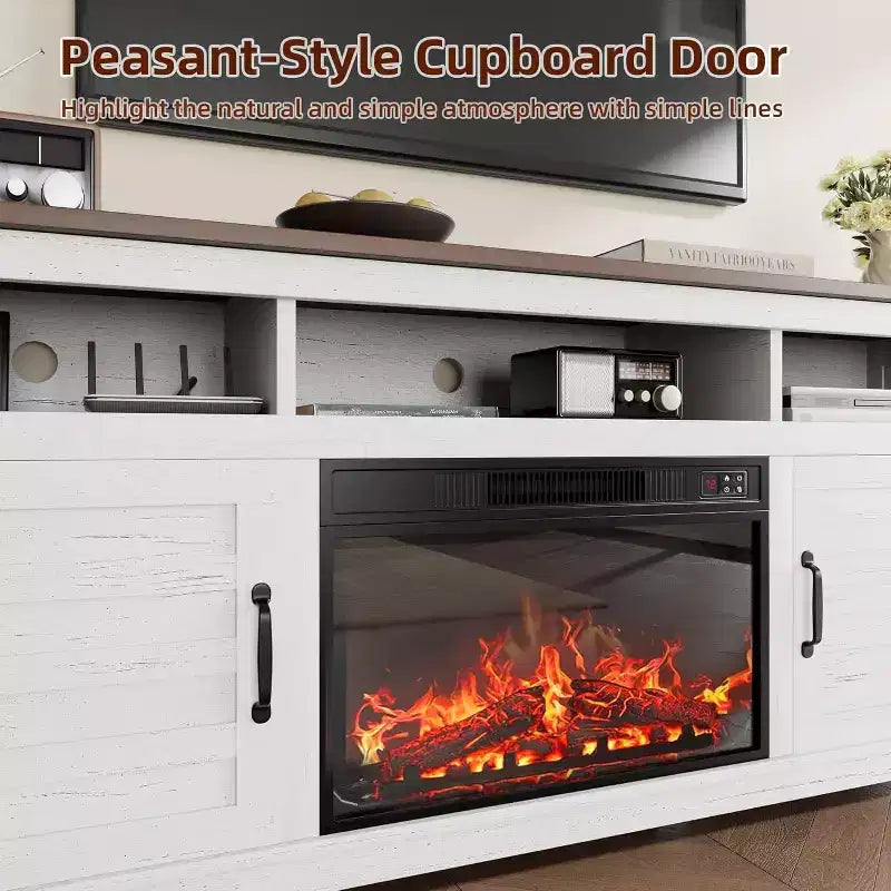 Mobile TV da 63" con inserto camino elettrico e ante, struttura in MDF – 160 cm (L) x 40 cm (P) x 80 cm (A)