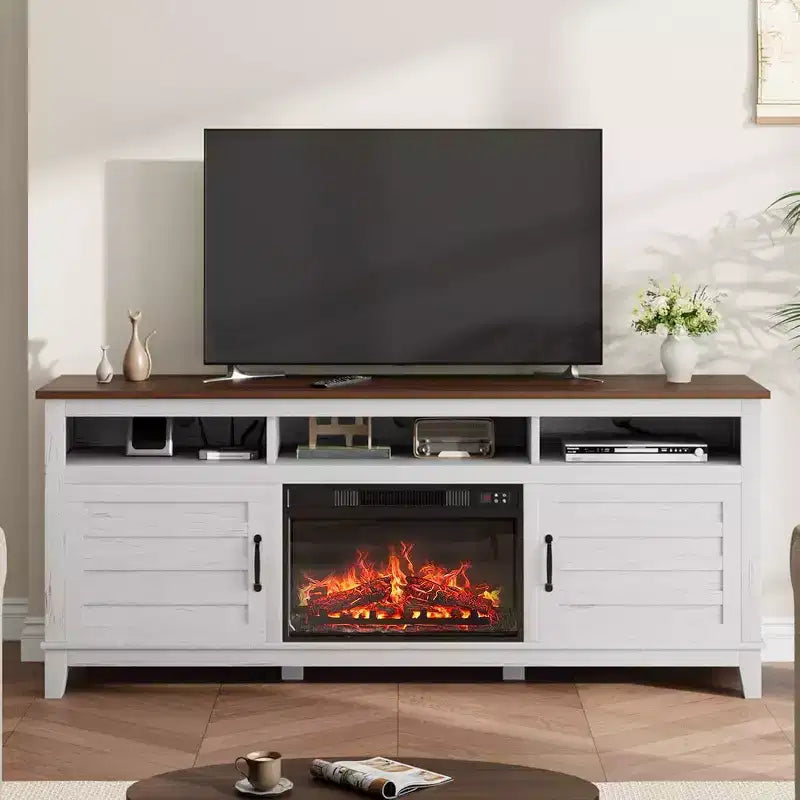 Mobile TV da 63" con inserto camino elettrico e ante, struttura in MDF – 160 cm (L) x 40 cm (P) x 80 cm (A)