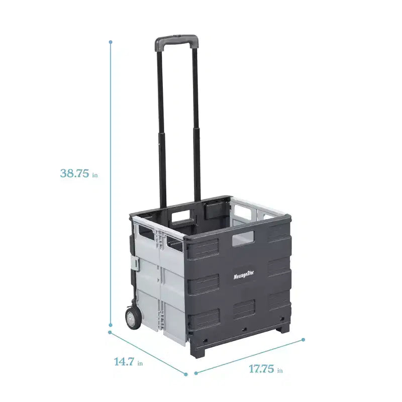 Carrello pieghevole con ruote multiuso – Plastica, manico regolabile, 45 cm L x 37 cm P x 98 cm H, nero