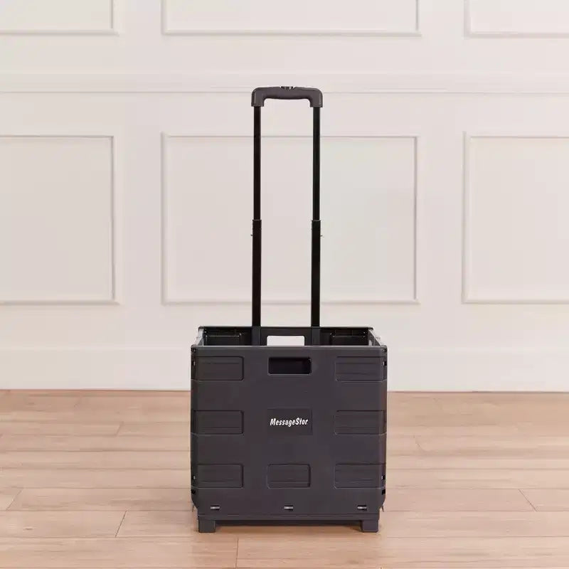 Carrello pieghevole con ruote multiuso – Plastica, manico regolabile, 45 cm L x 37 cm P x 98 cm H, nero