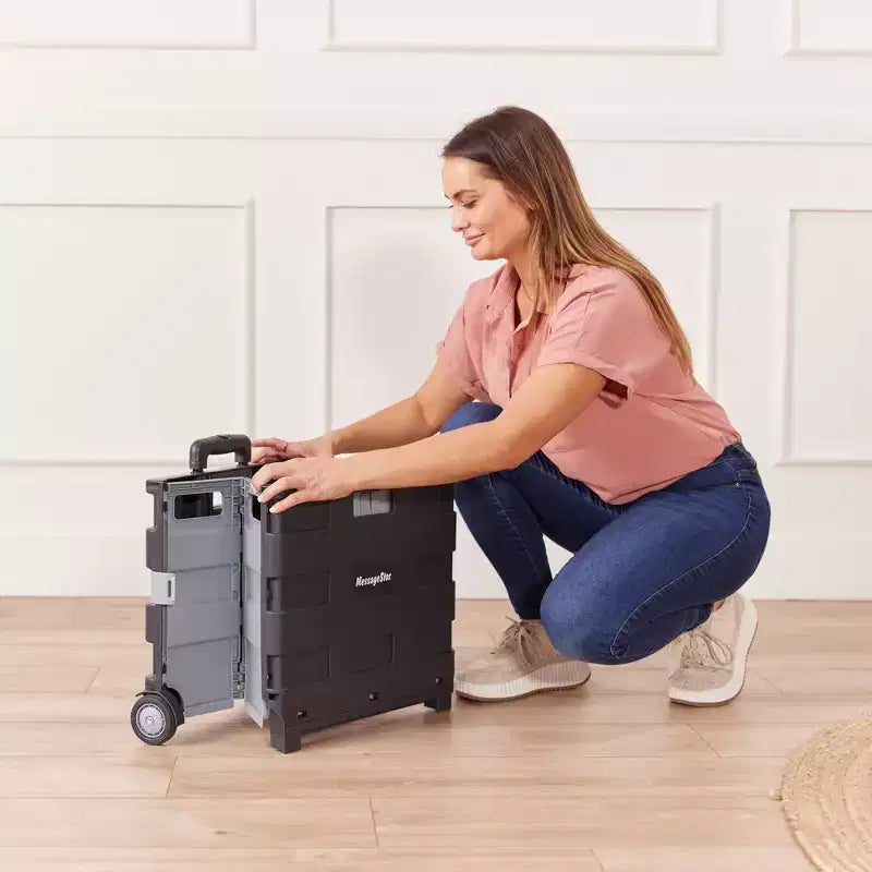 Carrello pieghevole con ruote multiuso – Plastica, manico regolabile, 45 cm L x 37 cm P x 98 cm H, nero