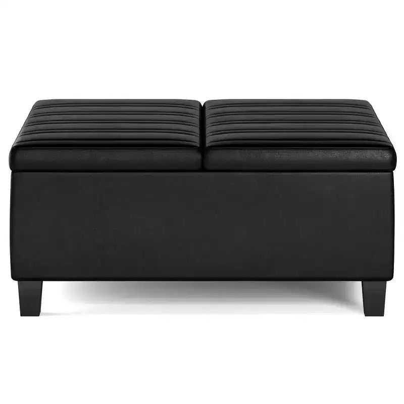 Pouf Contenitore con Piano Sollevabile e Superficie da Tavolino – Ecopelle, Struttura in Legno di Gomma, 91,4 cm L x 91,4 cm P x 41,9 cm H