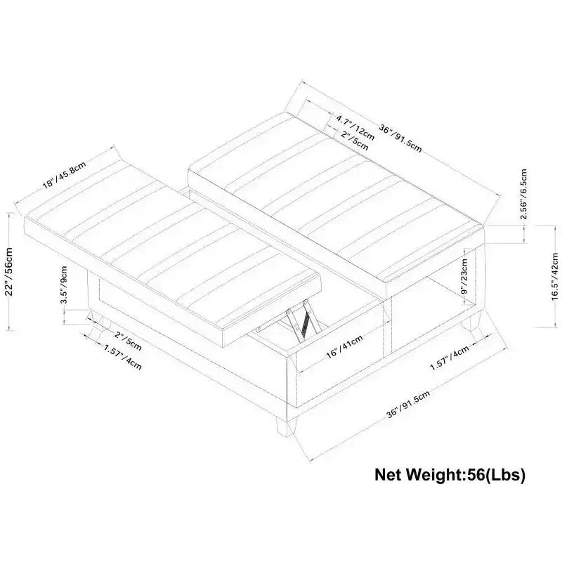 Pouf Contenitore con Piano Sollevabile e Superficie da Tavolino – Ecopelle, Struttura in Legno di Gomma, 91,4 cm L x 91,4 cm P x 41,9 cm H