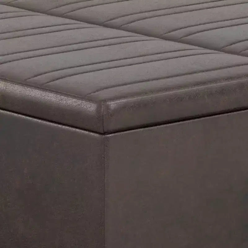 Pouf Contenitore con Piano Sollevabile e Superficie da Tavolino – Ecopelle, Struttura in Legno di Gomma, 91,4 cm L x 91,4 cm P x 41,9 cm H