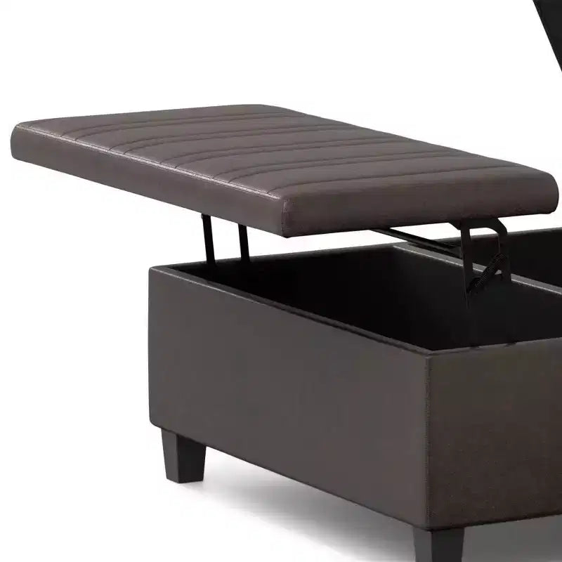 Pouf Contenitore con Piano Sollevabile e Superficie da Tavolino – Ecopelle, Struttura in Legno di Gomma, 91,4 cm L x 91,4 cm P x 41,9 cm H