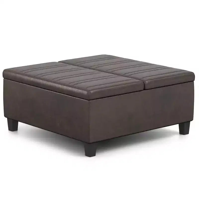 Pouf Contenitore con Piano Sollevabile e Superficie da Tavolino – Ecopelle, Struttura in Legno di Gomma, 91,4 cm L x 91,4 cm P x 41,9 cm H