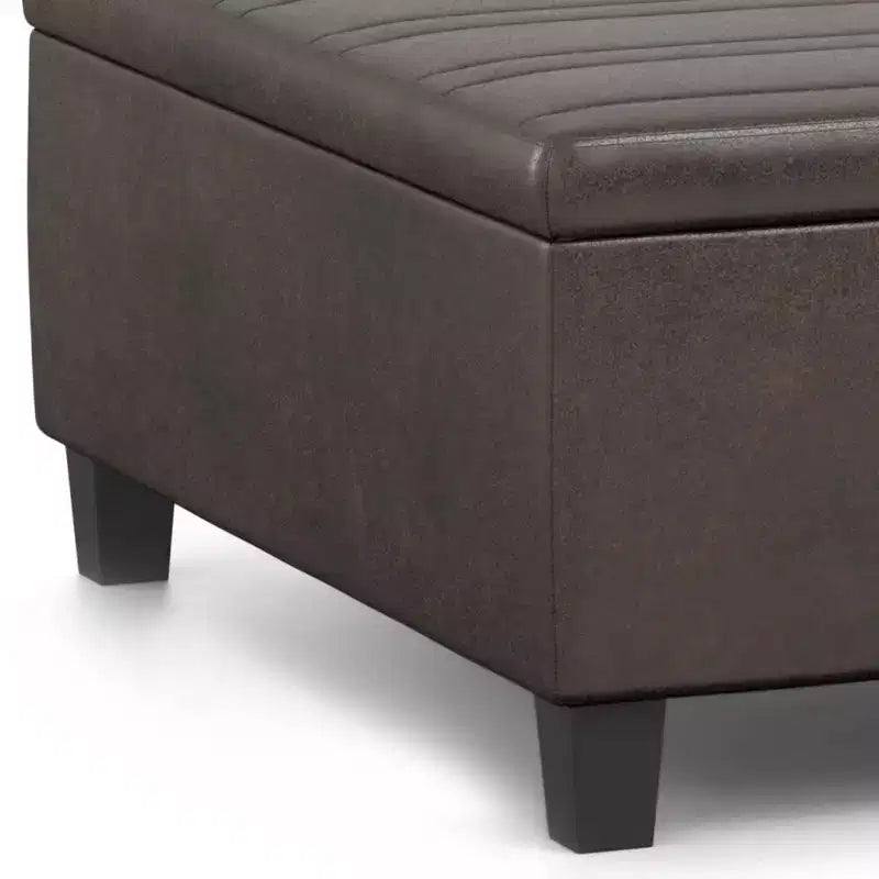 Pouf Contenitore con Piano Sollevabile e Superficie da Tavolino – Ecopelle, Struttura in Legno di Gomma, 91,4 cm L x 91,4 cm P x 41,9 cm H