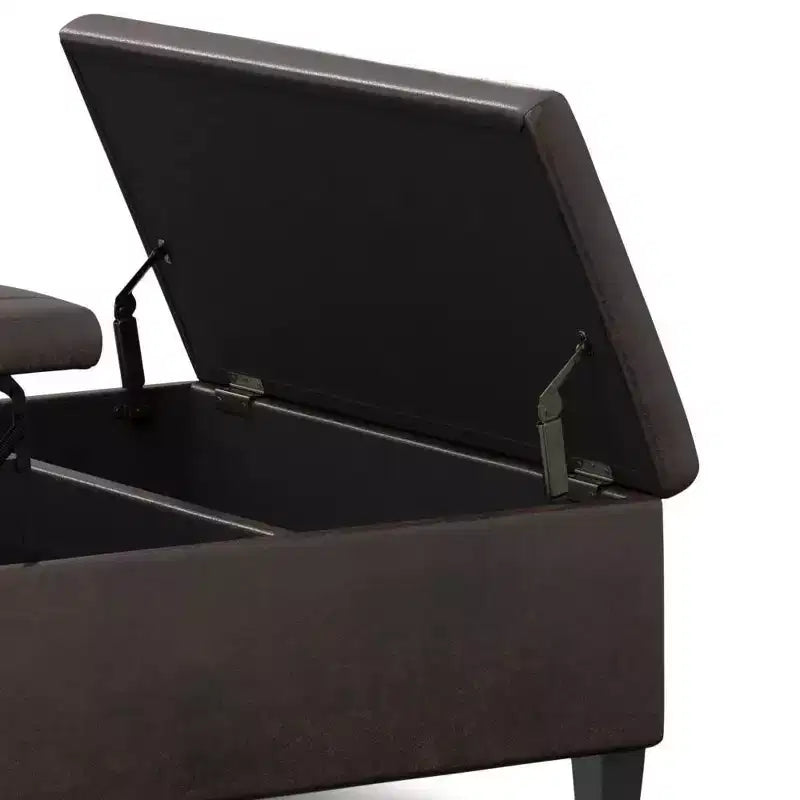 Pouf Contenitore con Piano Sollevabile e Superficie da Tavolino – Ecopelle, Struttura in Legno di Gomma, 91,4 cm L x 91,4 cm P x 41,9 cm H