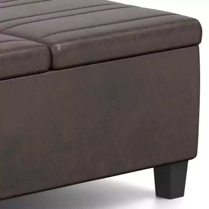 Pouf Contenitore con Piano Sollevabile e Superficie da Tavolino – Ecopelle, Struttura in Legno di Gomma, 91,4 cm L x 91,4 cm P x 41,9 cm H