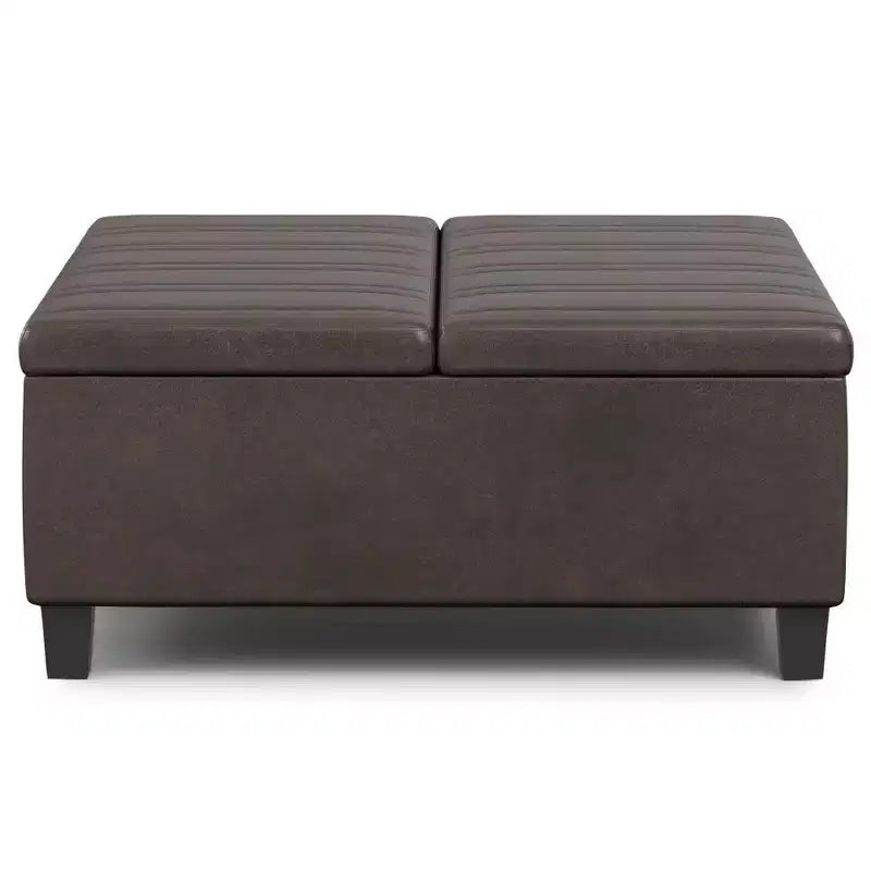 Pouf Contenitore con Piano Sollevabile e Superficie da Tavolino – Ecopelle, Struttura in Legno di Gomma, 91,4 cm L x 91,4 cm P x 41,9 cm H