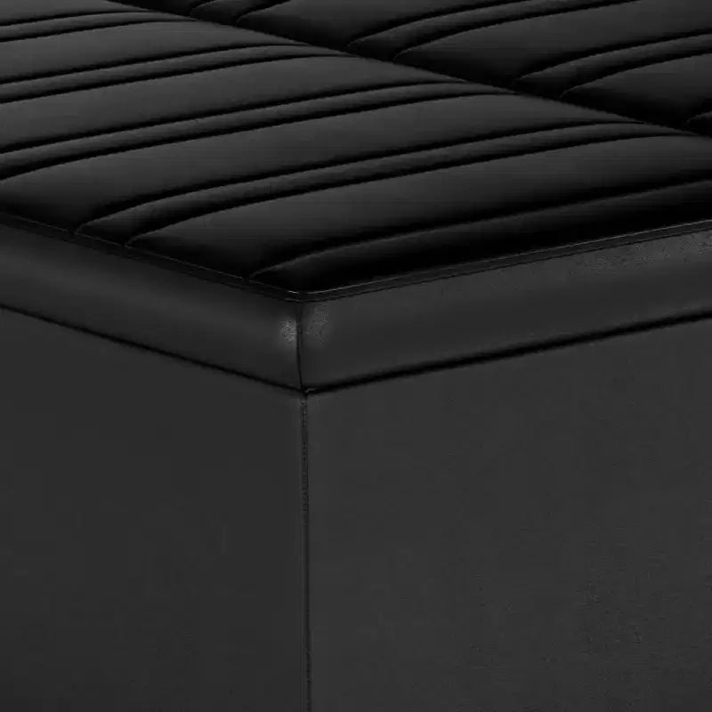 Pouf Contenitore con Piano Sollevabile e Superficie da Tavolino – Ecopelle, Struttura in Legno di Gomma, 91,4 cm L x 91,4 cm P x 41,9 cm H