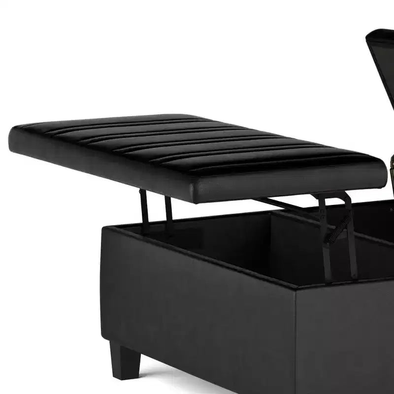 Pouf Contenitore con Piano Sollevabile e Superficie da Tavolino – Ecopelle, Struttura in Legno di Gomma, 91,4 cm L x 91,4 cm P x 41,9 cm H