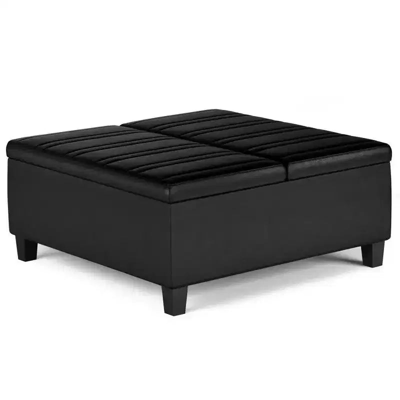 Pouf Contenitore con Piano Sollevabile e Superficie da Tavolino – Ecopelle, Struttura in Legno di Gomma, 91,4 cm L x 91,4 cm P x 41,9 cm H