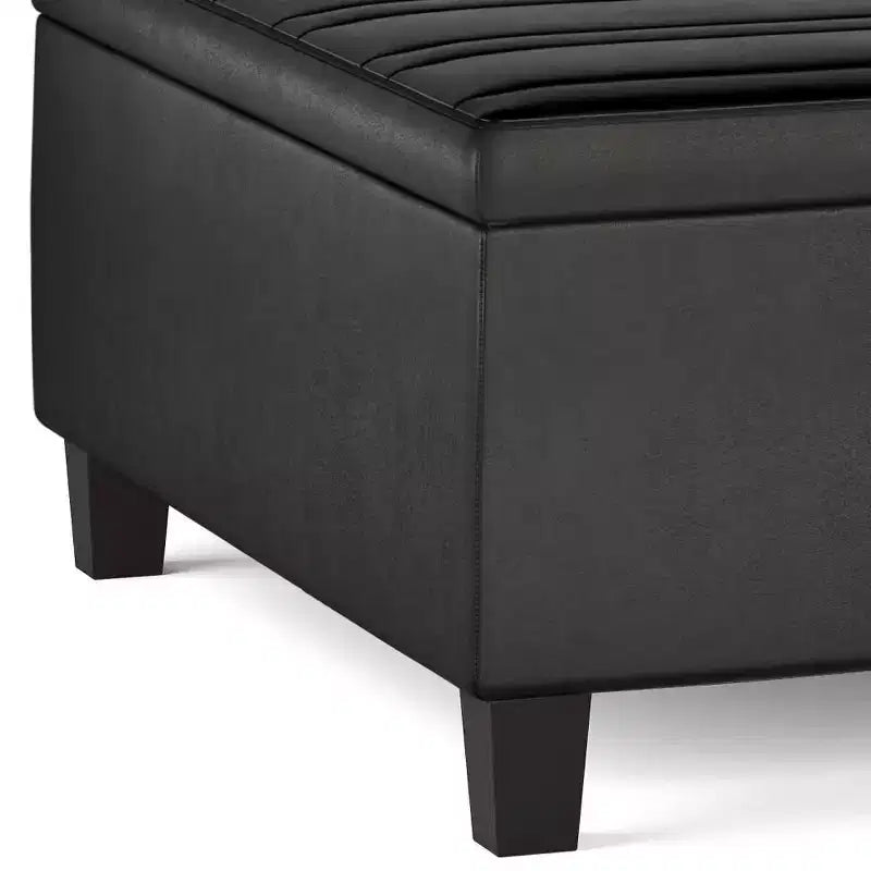 Pouf Contenitore con Piano Sollevabile e Superficie da Tavolino – Ecopelle, Struttura in Legno di Gomma, 91,4 cm L x 91,4 cm P x 41,9 cm H