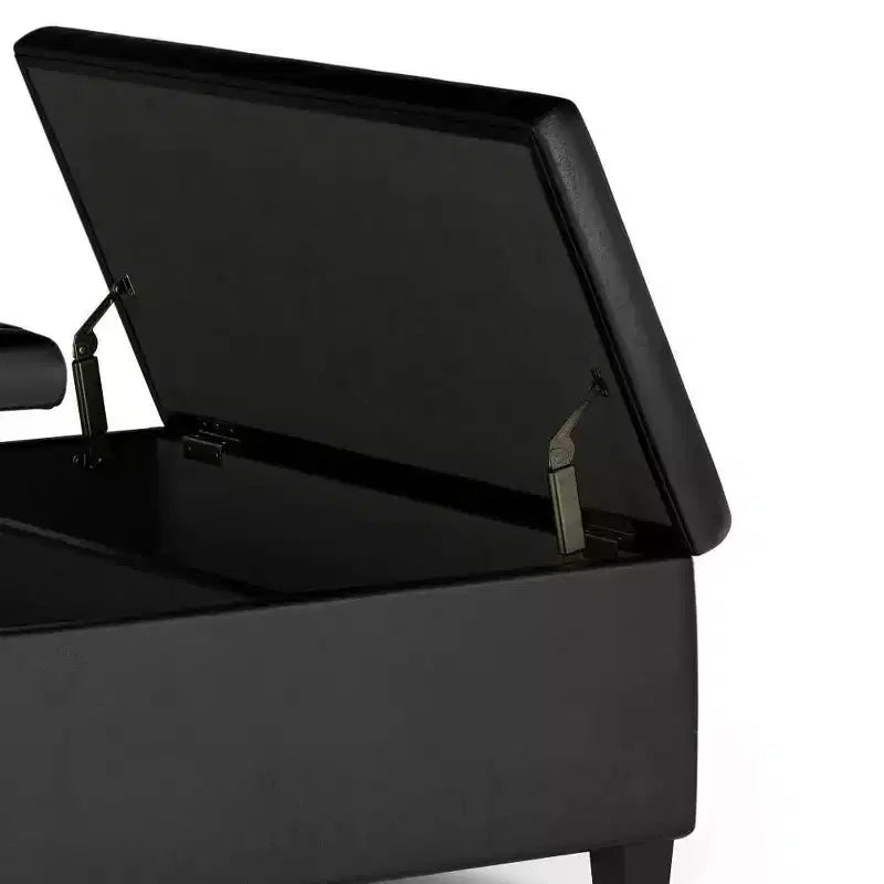 Pouf Contenitore con Piano Sollevabile e Superficie da Tavolino – Ecopelle, Struttura in Legno di Gomma, 91,4 cm L x 91,4 cm P x 41,9 cm H