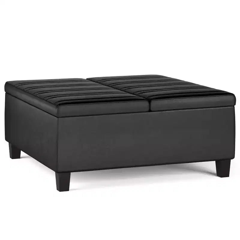 WyndenHall Tyler Coffee Table Storage Ottoman Distressed Faux Leather, Lift-Top, Rubberwood Frame