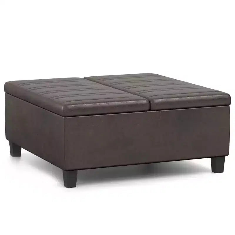Pouf Contenitore con Piano Sollevabile e Superficie da Tavolino – Ecopelle, Struttura in Legno di Gomma, 91,4 cm L x 91,4 cm P x 41,9 cm H